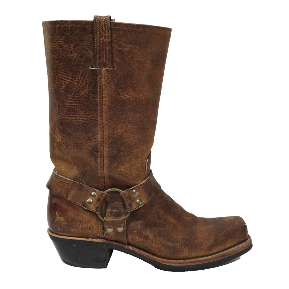 Frye 77300 Tan Brown Leather Boot Riding Moto Harness Women Biker 10 M Used RARE